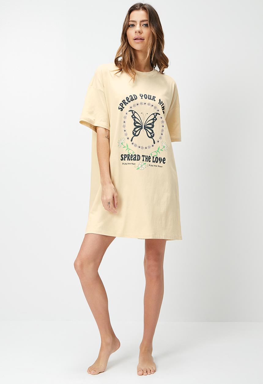 Blake - Oversized sleep tee with print - stone