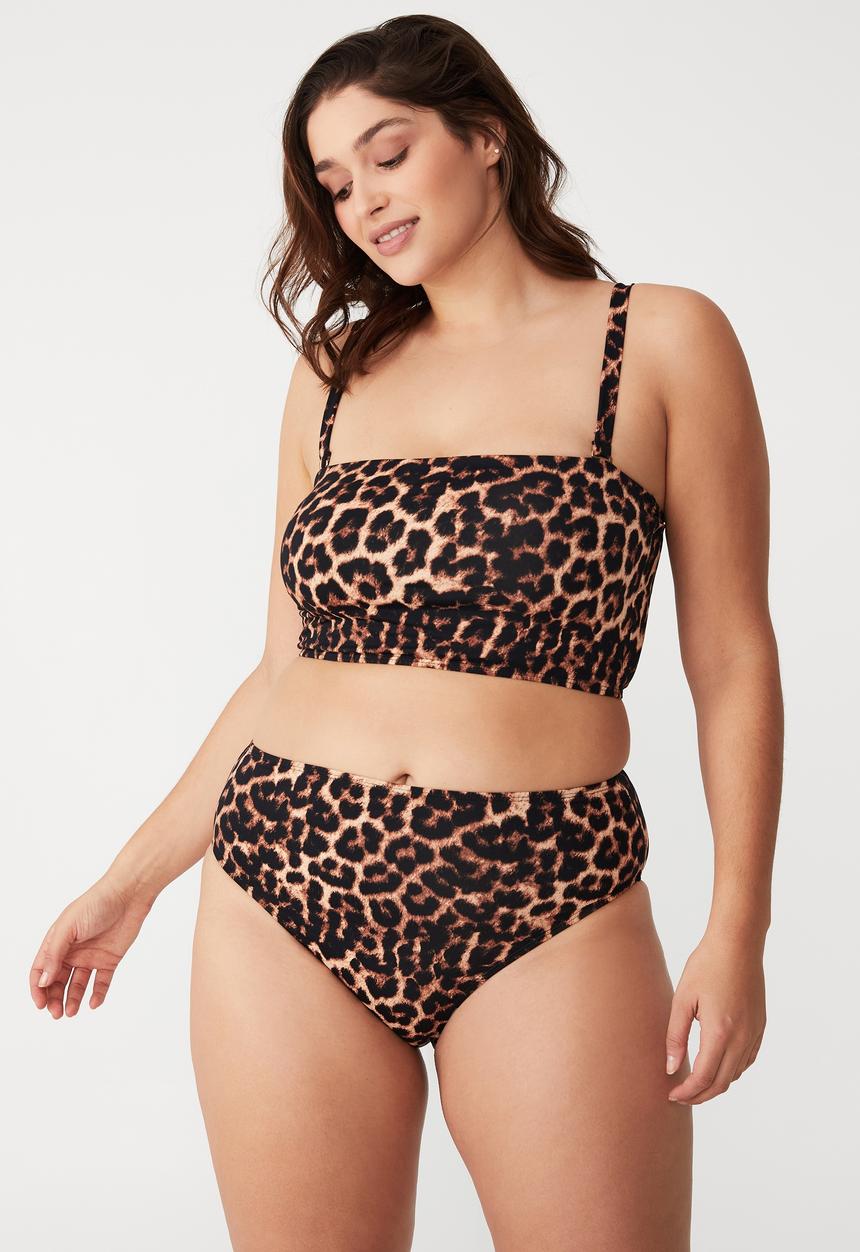 Cotton On - Curve high waisted bikini bottom - exotic leopard - brown 