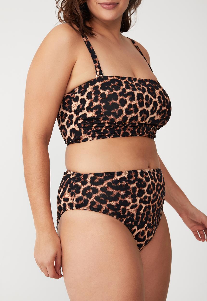 Cotton On - Curve high waisted bikini bottom - exotic leopard - brown 