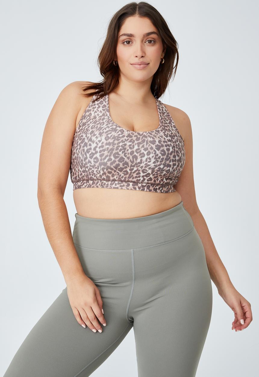Cotton On - Curve strappy sports crop - textured leopard - brown 