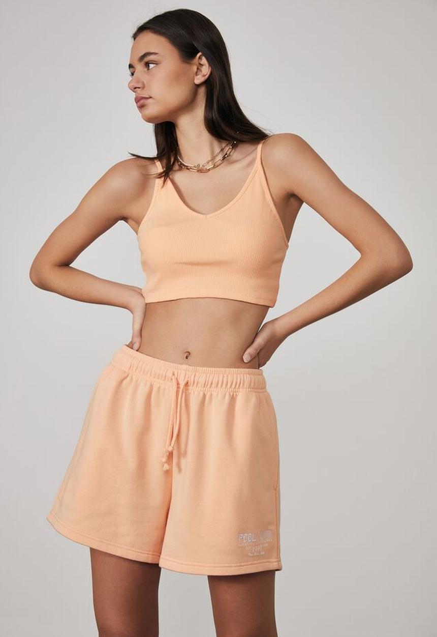 Factorie - Loopback fleece short - pale papaya/pool club 