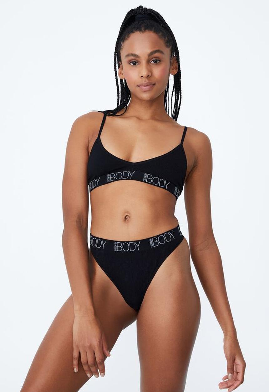 Cotton On - Seamless high cut thong brief - co body black