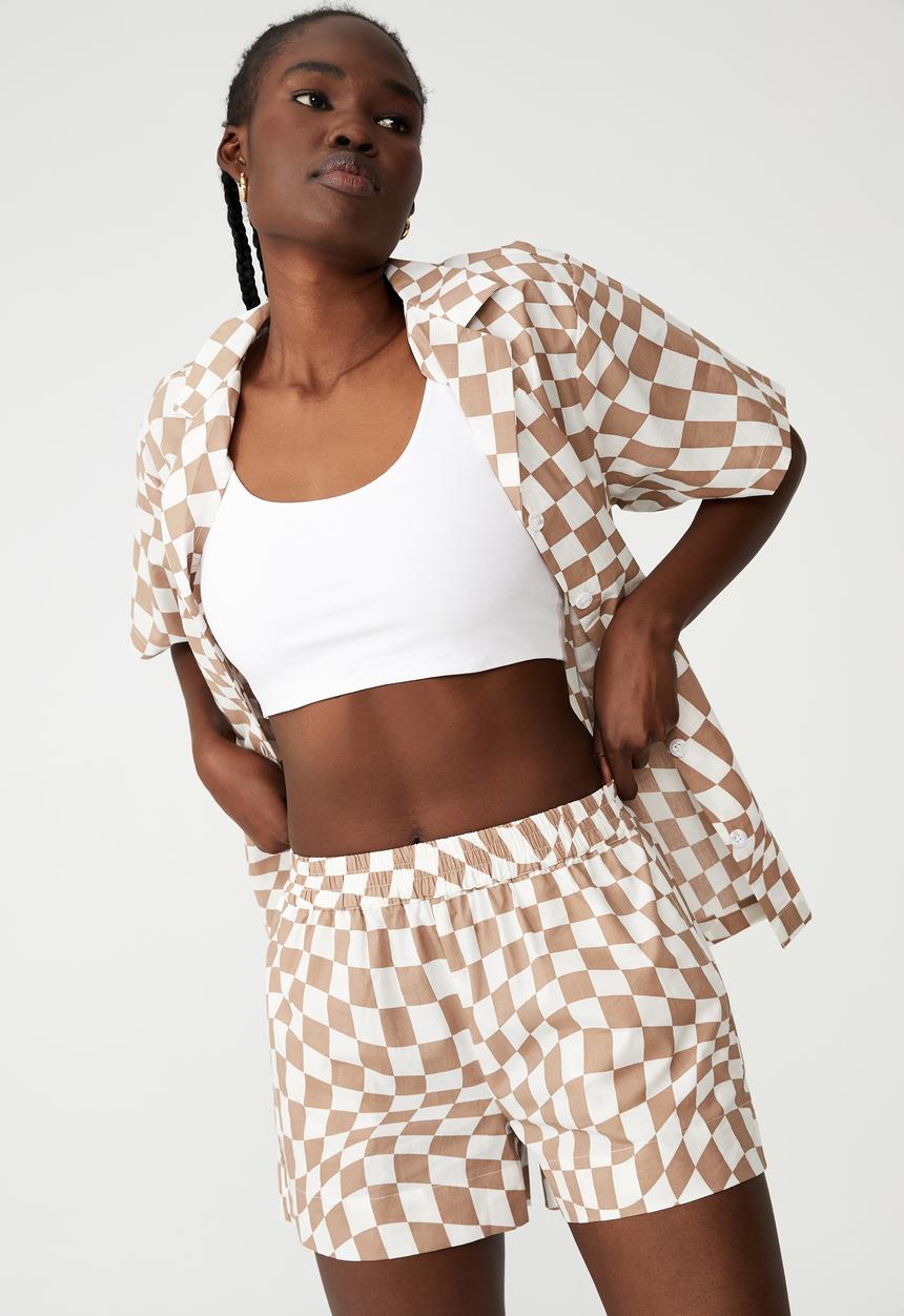 Cotton On - Summer daze short - chiara checkerboard - soft camel