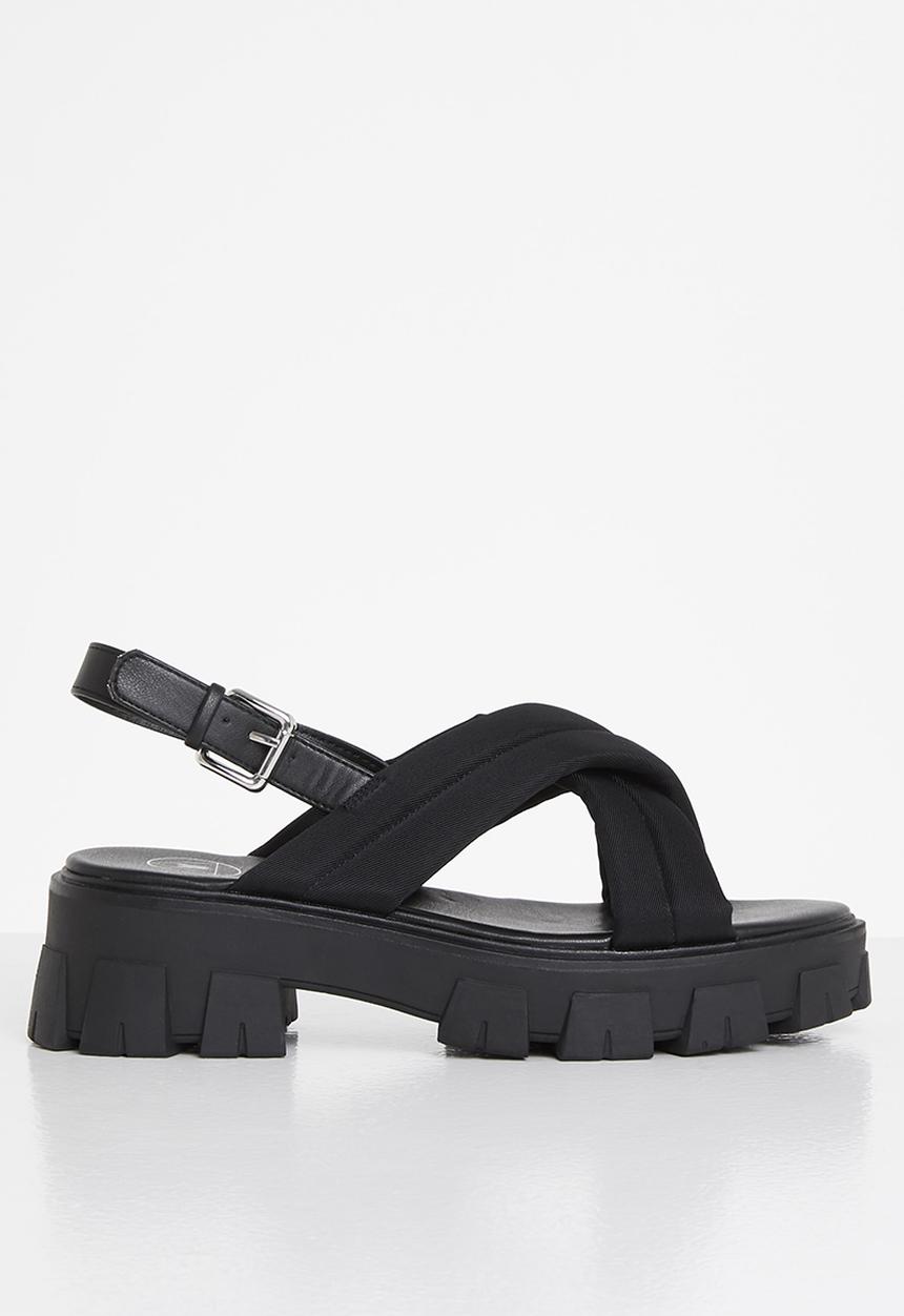 Missguided - Padded cross over chunky sole sandal - black