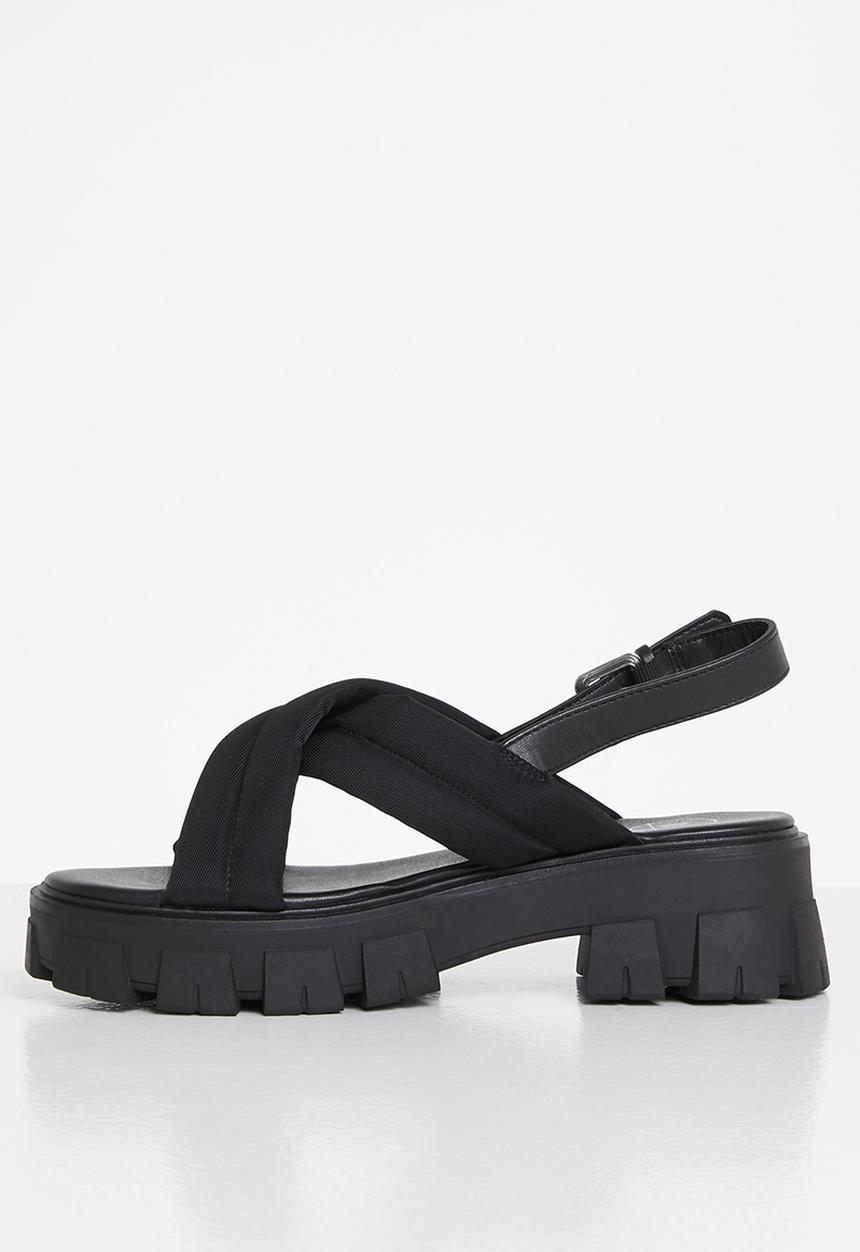 Missguided - Padded cross over chunky sole sandal - black