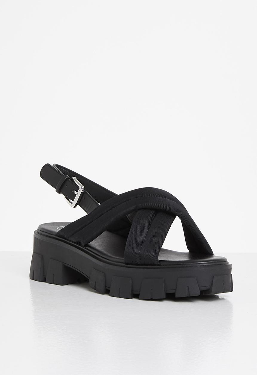 Missguided - Padded cross over chunky sole sandal - black