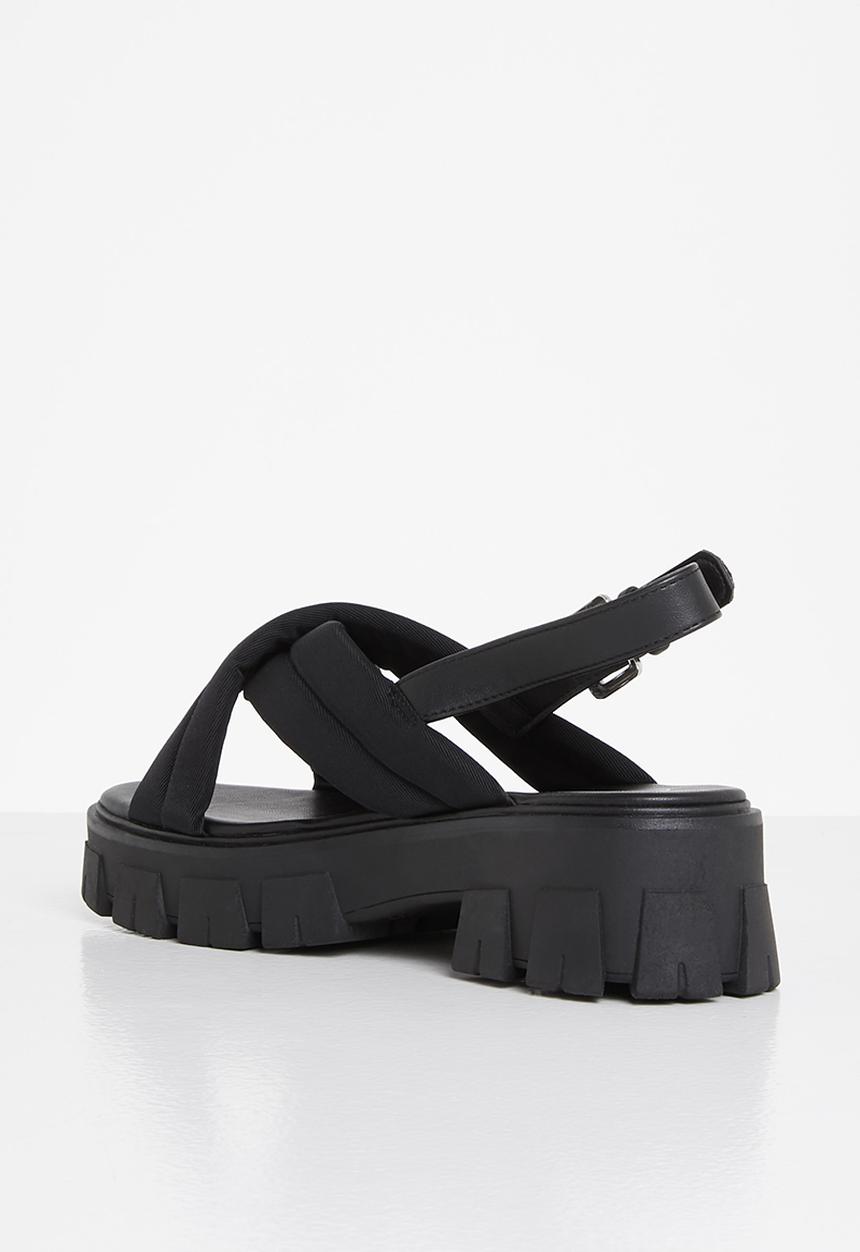 Missguided - Padded cross over chunky sole sandal - black