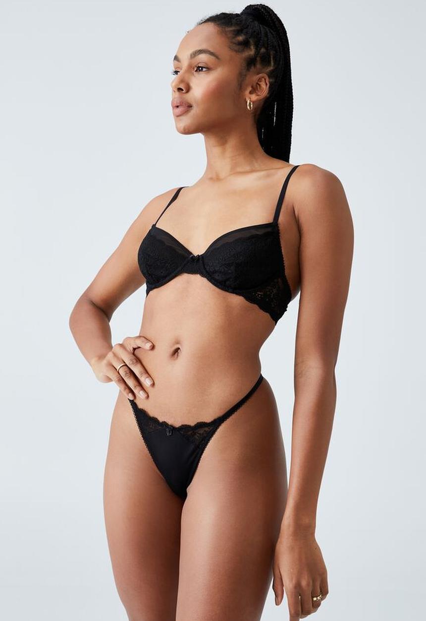 Cotton On - Ultimate comfort lace tanga g-string brief - black