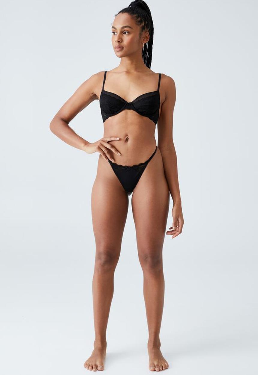 Cotton On - Ultimate comfort lace tanga g-string brief - black
