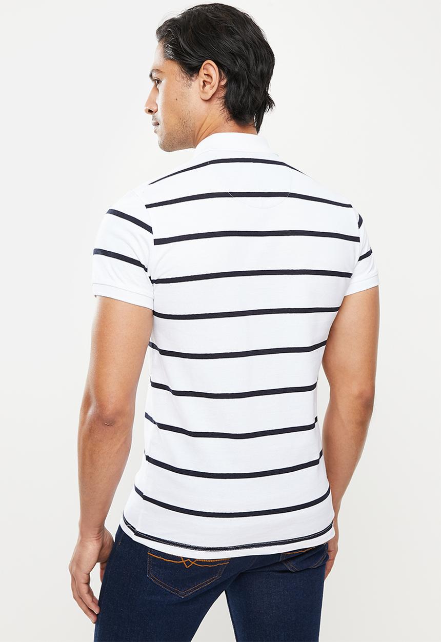 POLO - Reed stripe short sleeve golfer - white