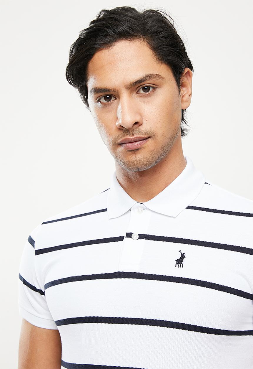 POLO - Reed stripe short sleeve golfer - white