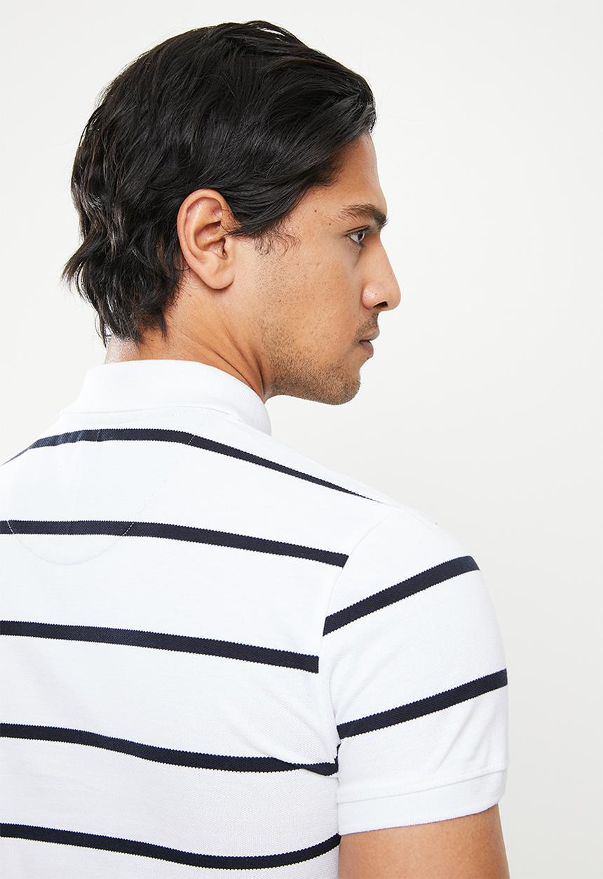 POLO - Reed stripe short sleeve golfer - white