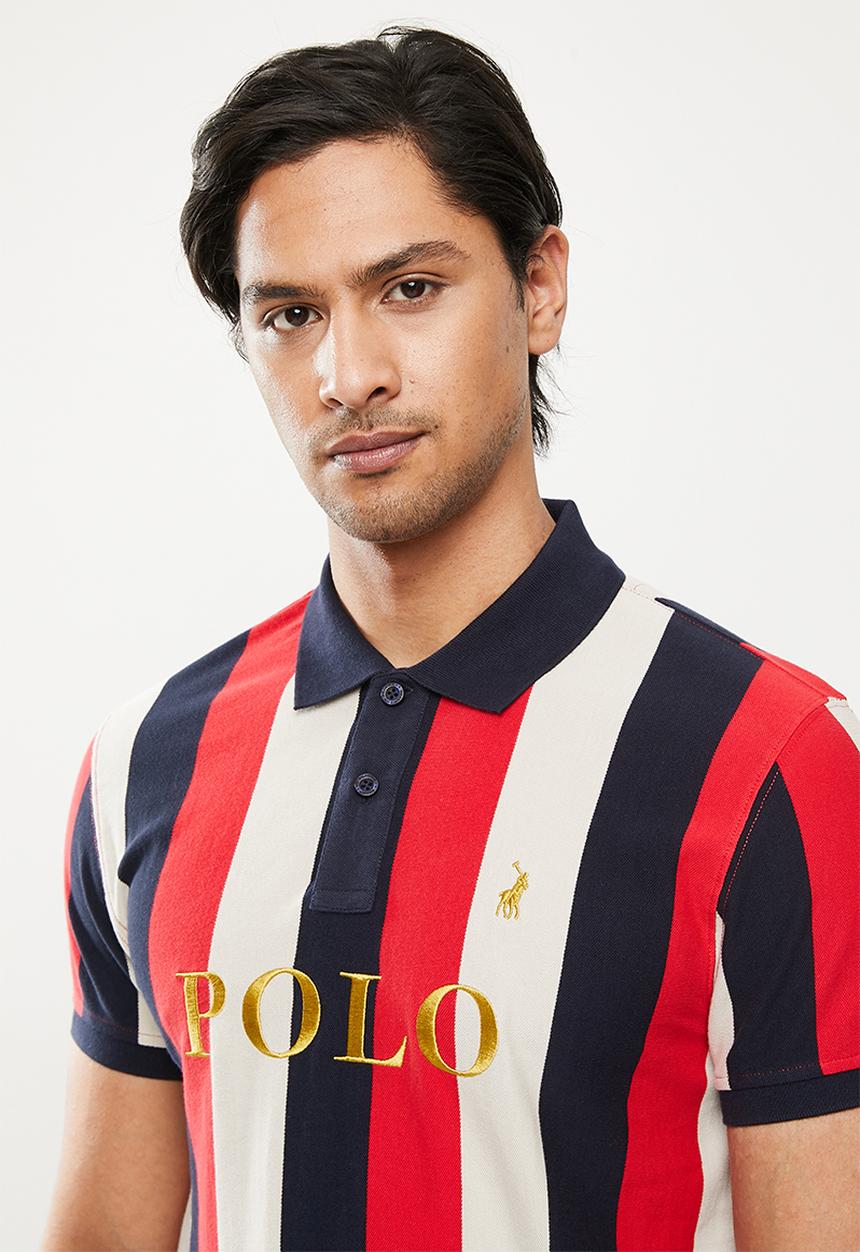 POLO - Zion stripe short sleeve golfer - red & navy 