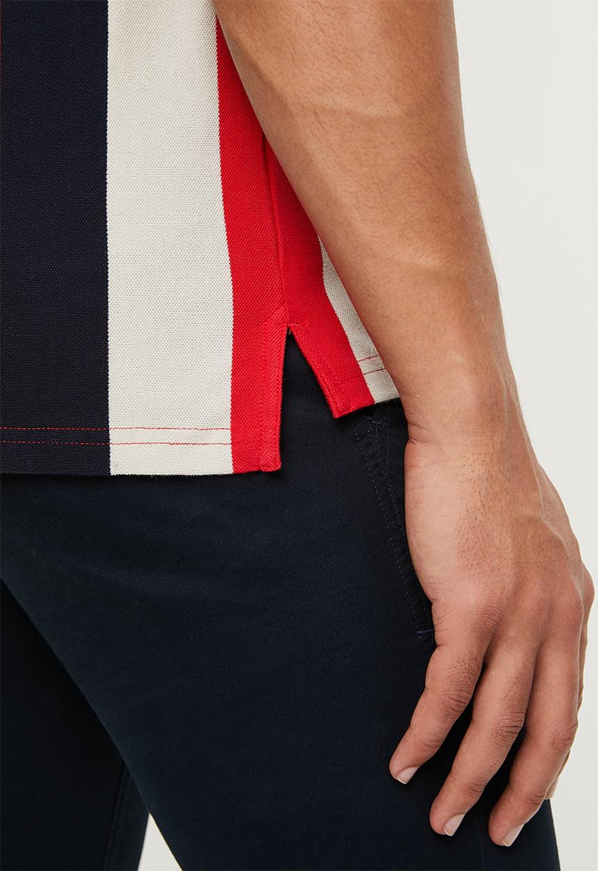 POLO - Zion stripe short sleeve golfer - red & navy 