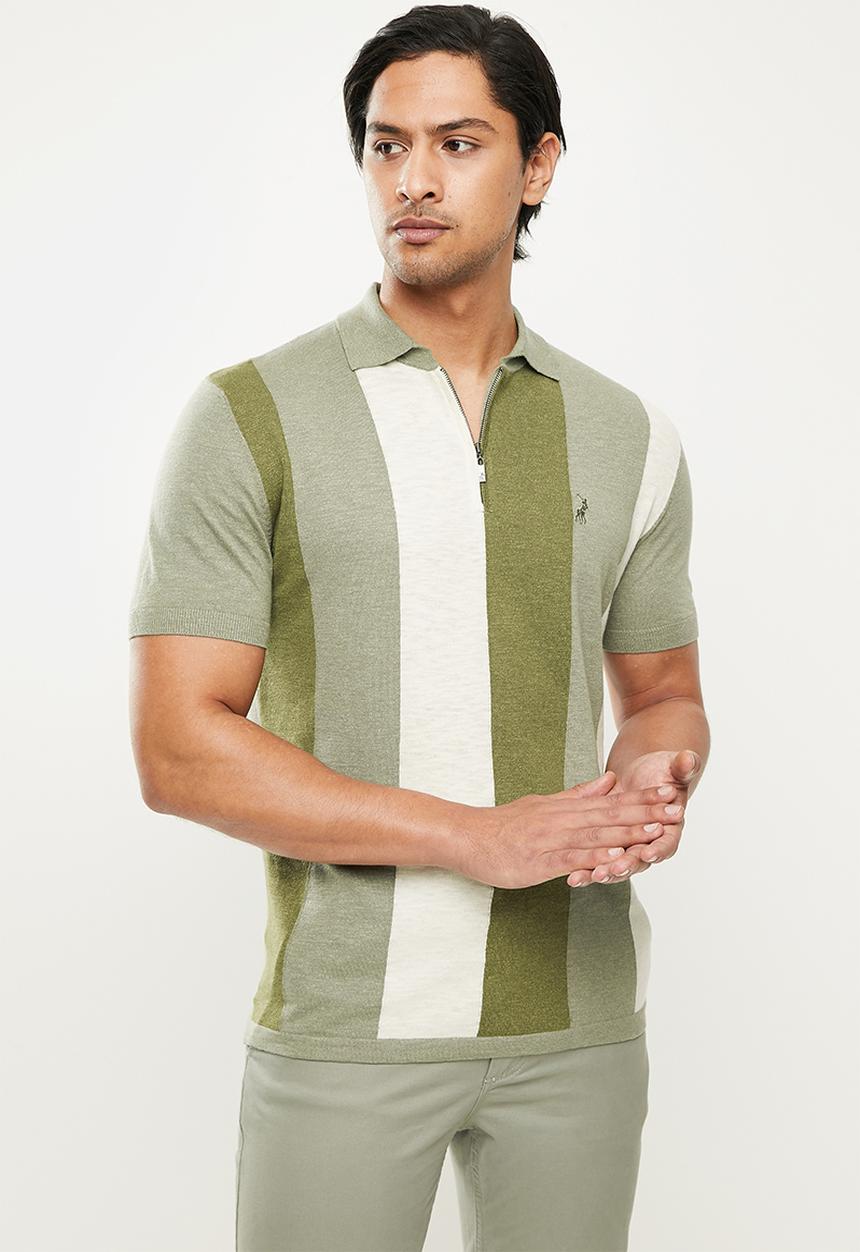 POLO - Cuban stripe knitted golfer - fatigue