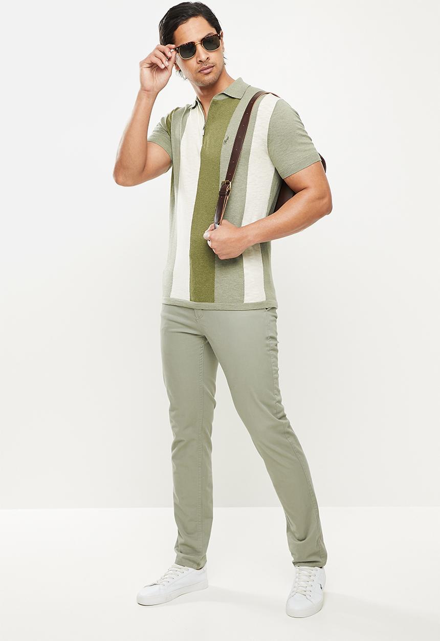 POLO - Cuban stripe knitted golfer - fatigue
