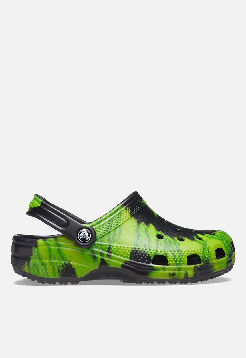 Crocs - Classic tie dye graphic clog - black / lime punch
