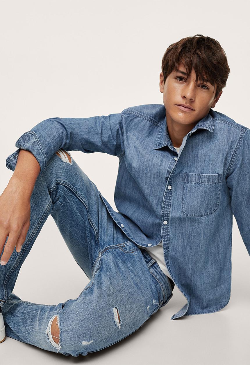 MANGO - Shirt lion - open blue