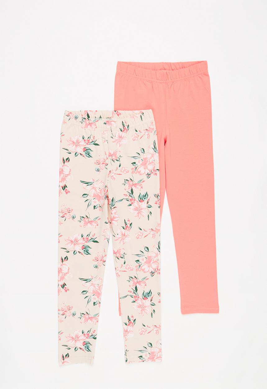 Rebel Republic - Girls 2 pack leggings - pink & peach 