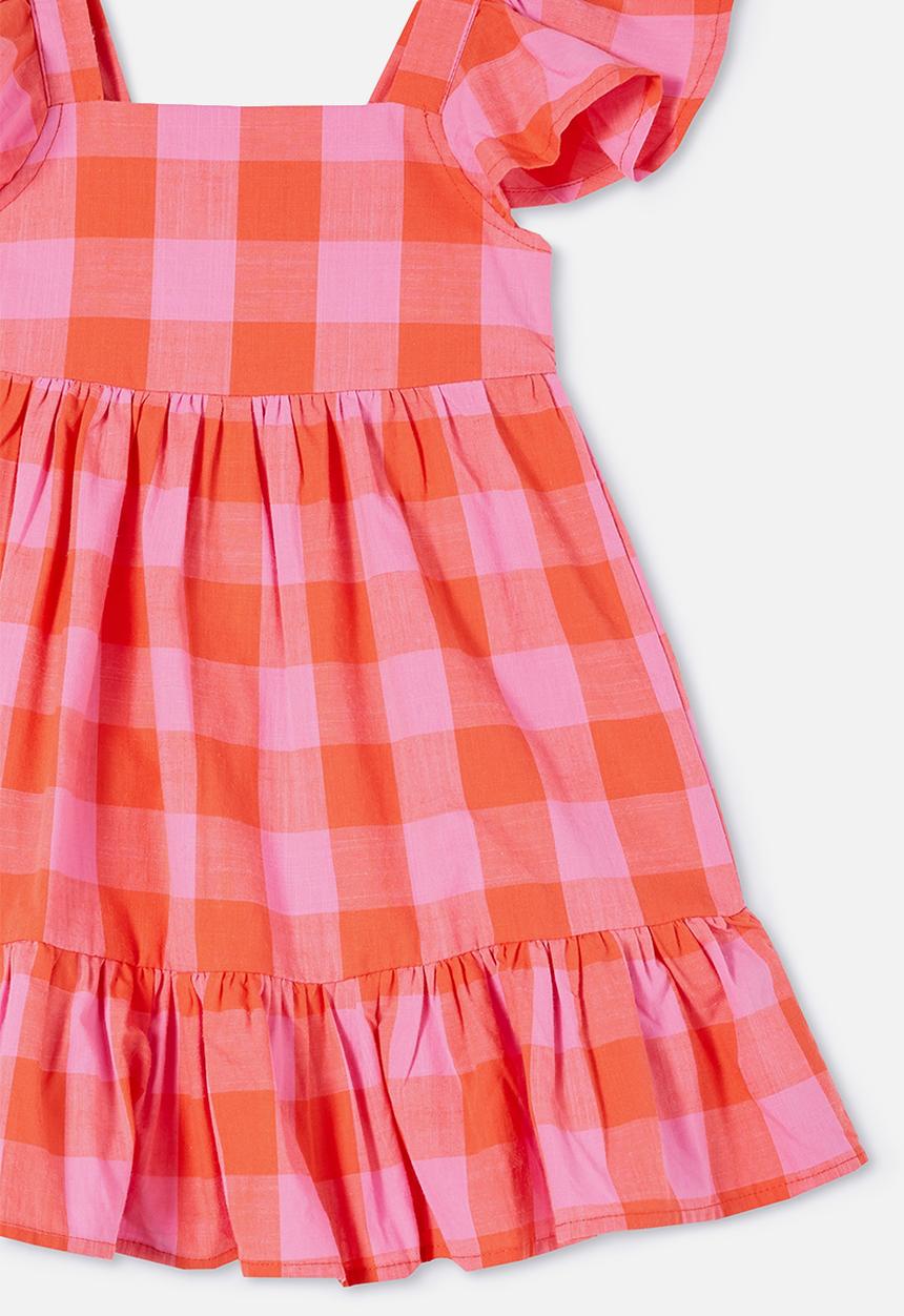 Cotton On - Cady short sleeve dress  - red orange/pink gerbera check