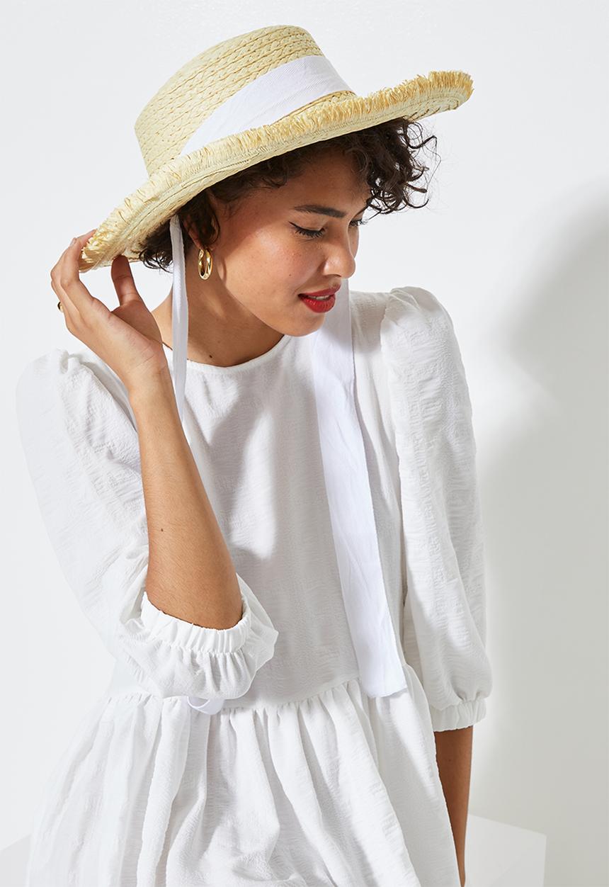 Superbalist - Ribbon straw hat - natural & white