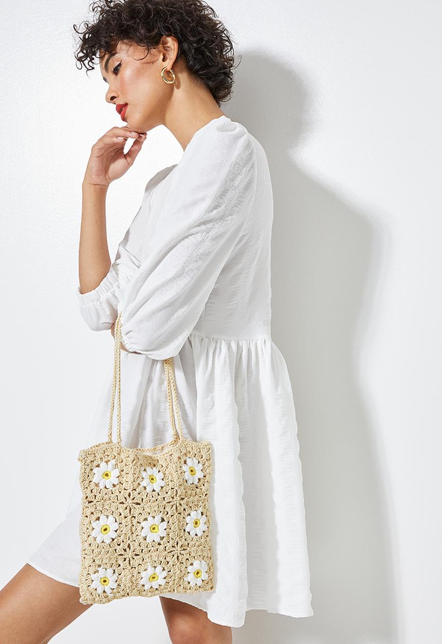 Superbalist - Daisy crochet shopper - beige & white 