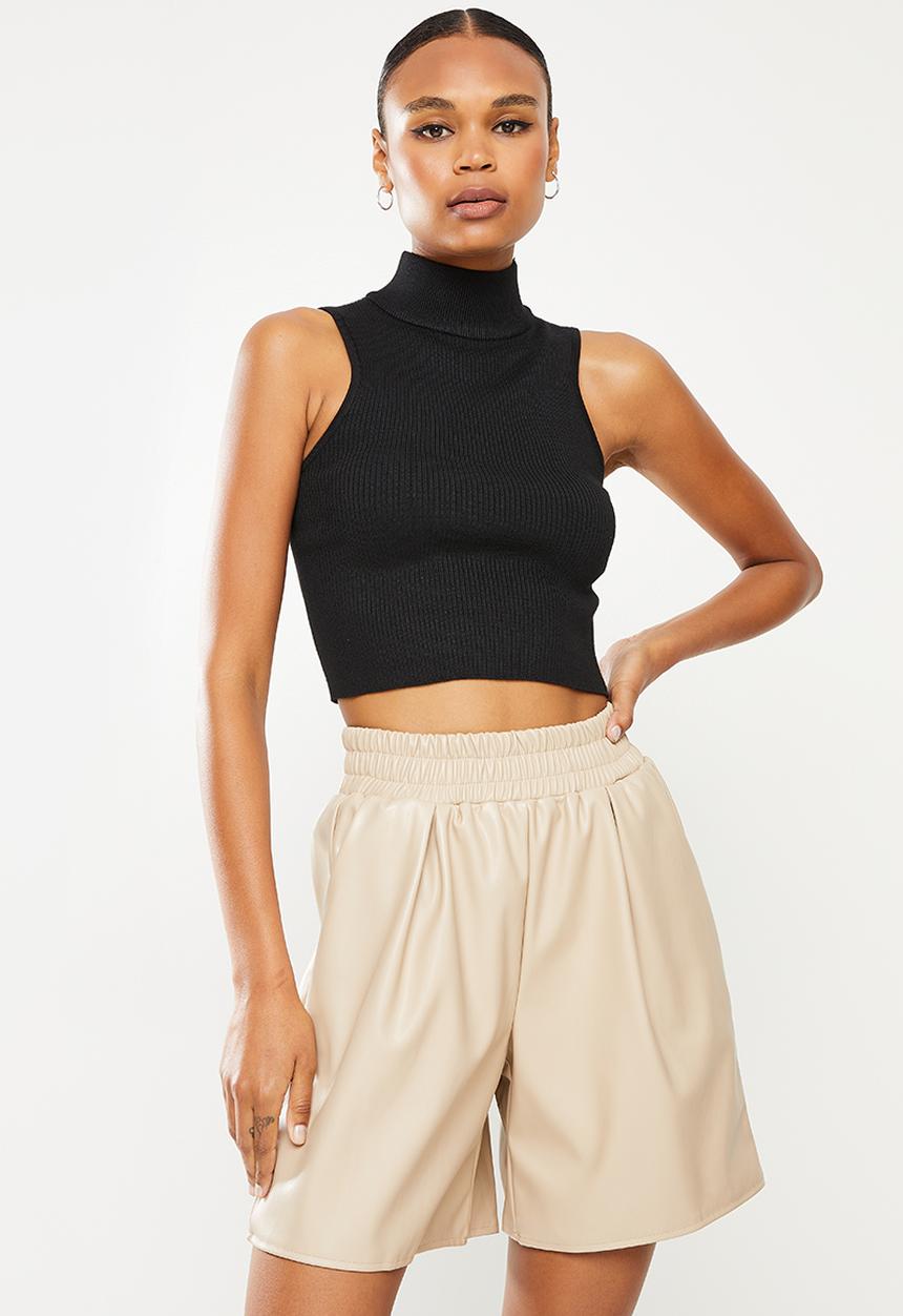 Missguided - High neck sleeveless rib top - black