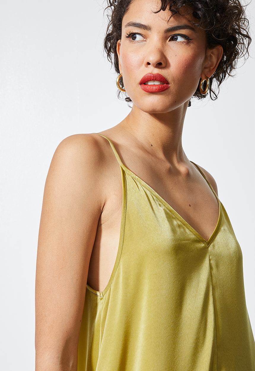 VELVET - Satin cami drop waisted dress - khaki