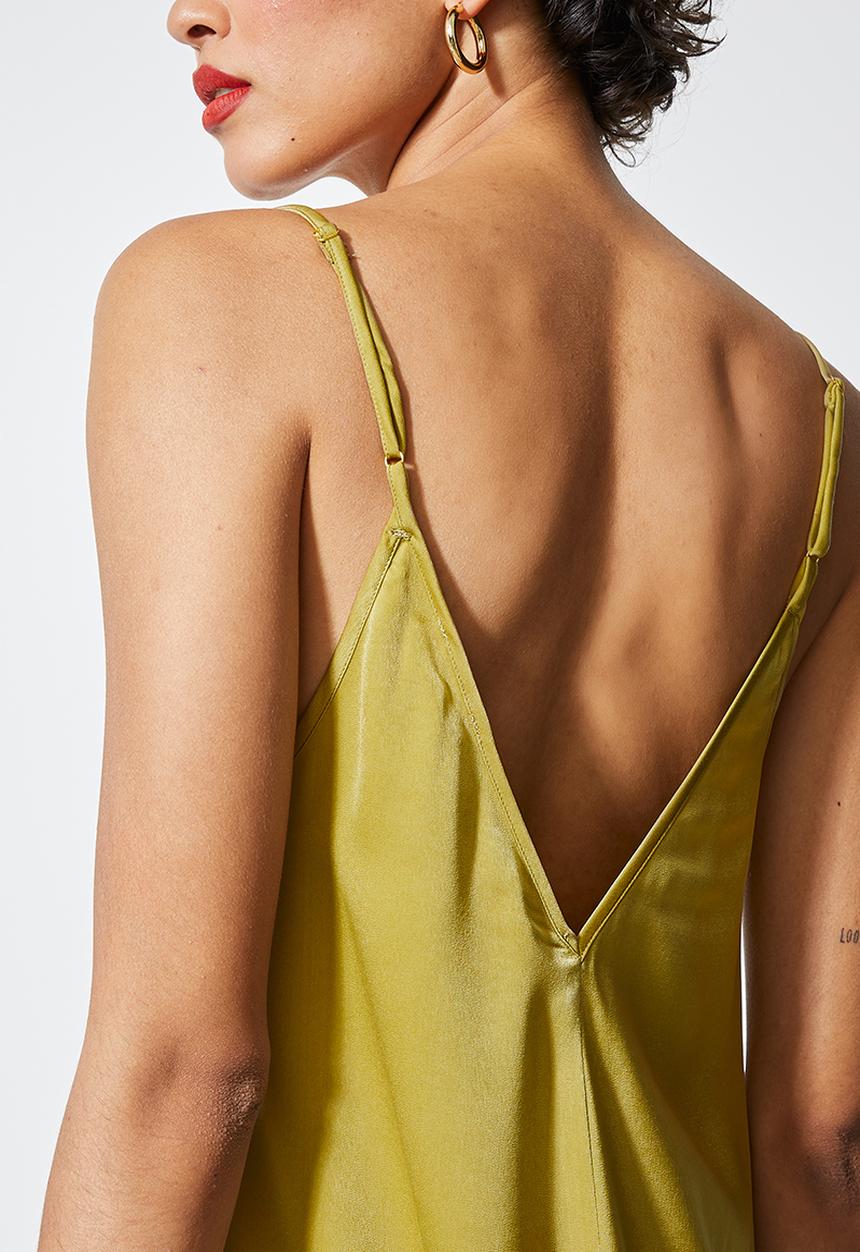 VELVET - Satin cami drop waisted dress - khaki