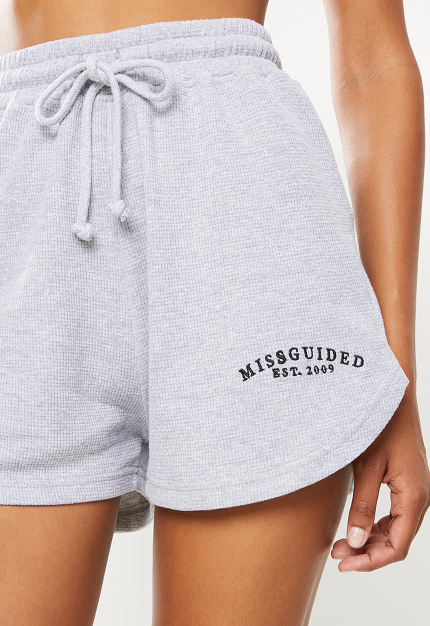 Missguided - Branded waffle runner shorts - grey marl