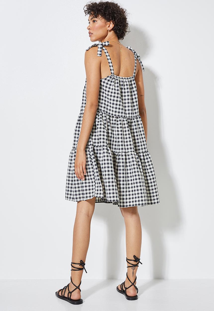 Superbalist - Tie strap tiered mini dress - black gingham