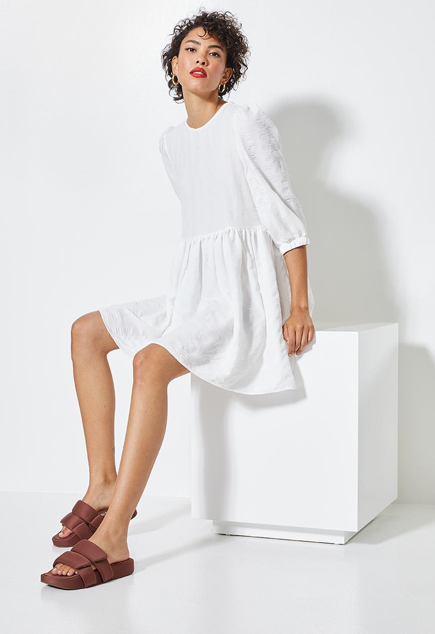 Superbalist - Textured fabric babydoll dress - white