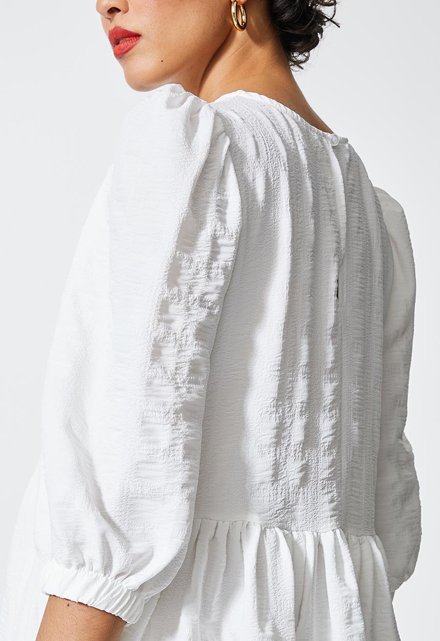 Superbalist - Textured fabric babydoll dress - white