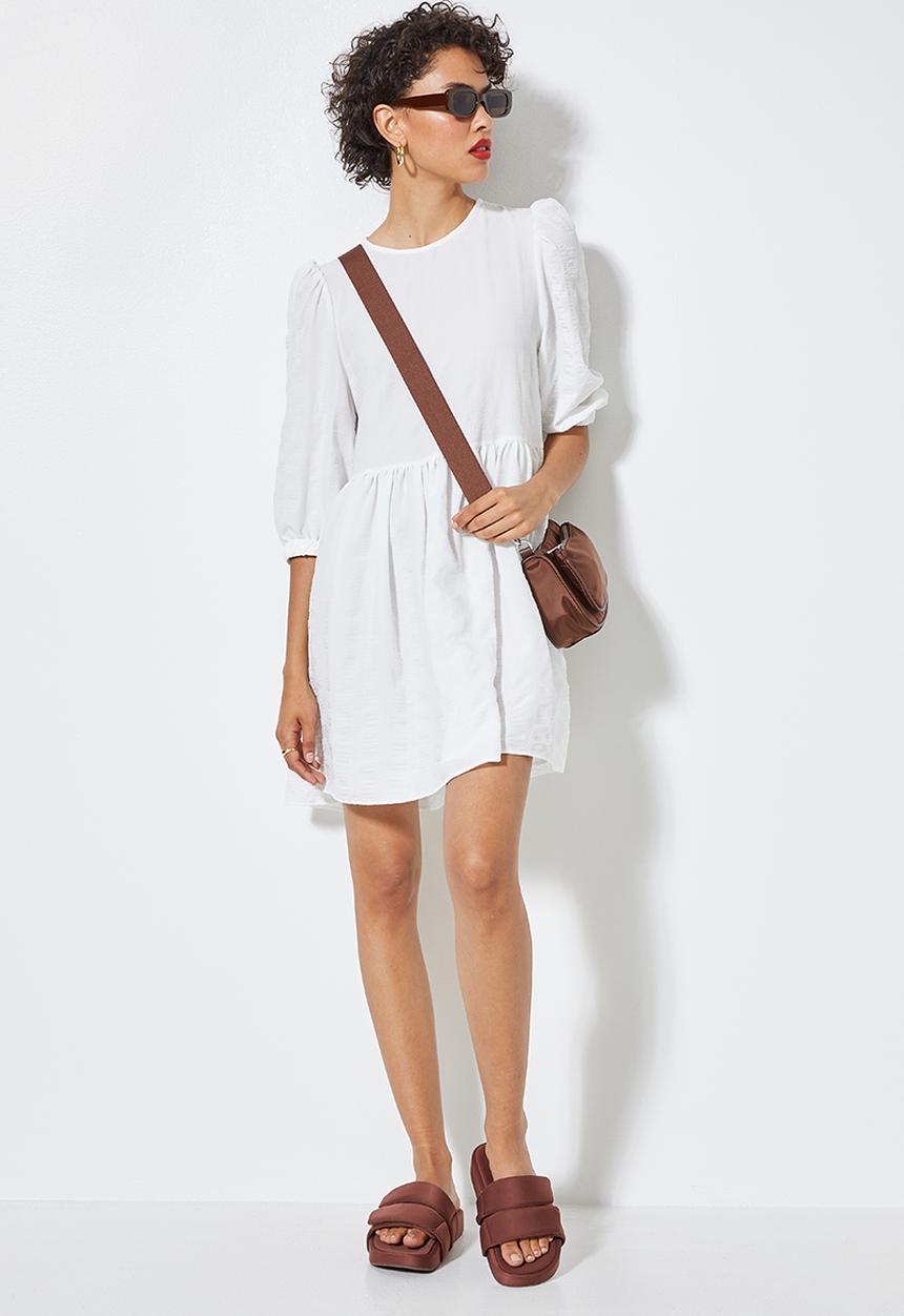 Superbalist - Textured fabric babydoll dress - white