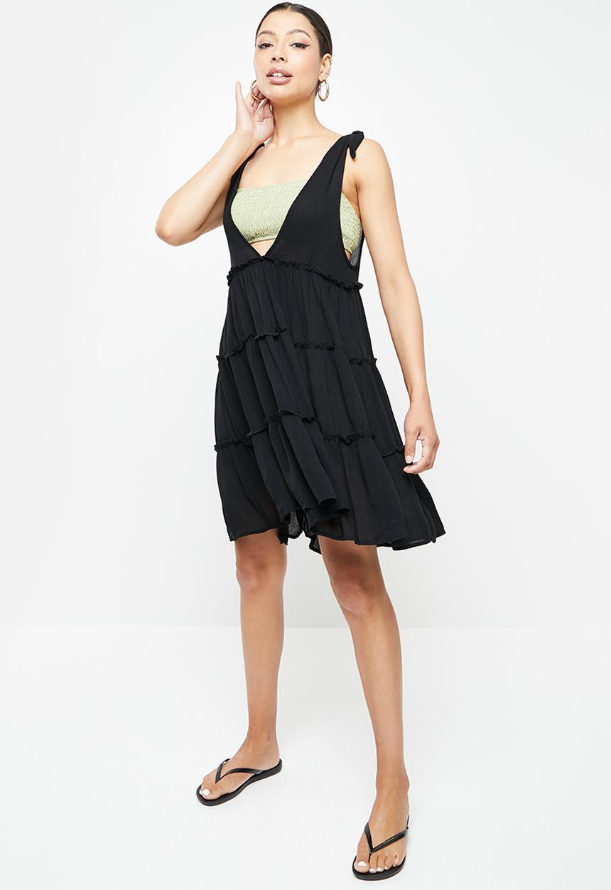 Missguided - Cheesecloth tie shoulder ruffle cover up - black