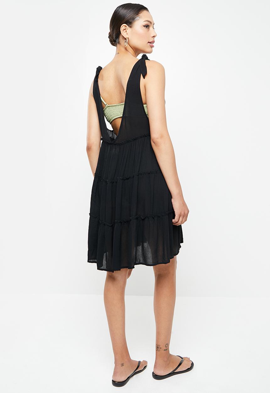 Missguided - Cheesecloth tie shoulder ruffle cover up - black
