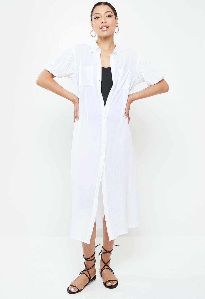 Missguided - Puff short sleeve maxi shirt cover up - cream