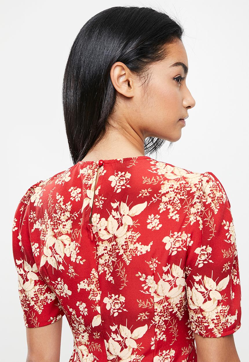 Missguided - Petite short sleeve printed mini drss floral - red