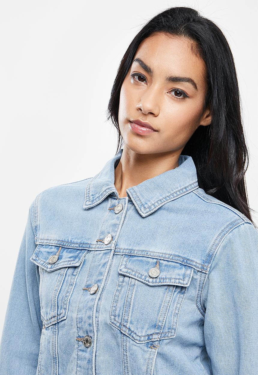 Missguided - Petite fitted denim jacket stonewash - blue