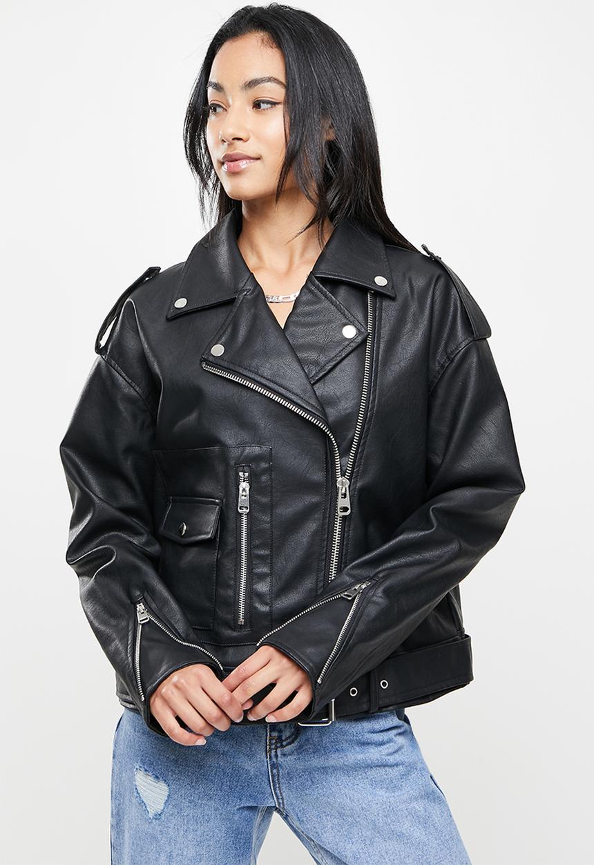 Missguided - Petite boyfriend biker jacket - black
