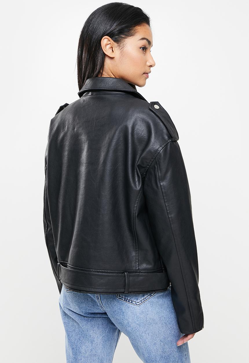 Missguided - Petite boyfriend biker jacket - black