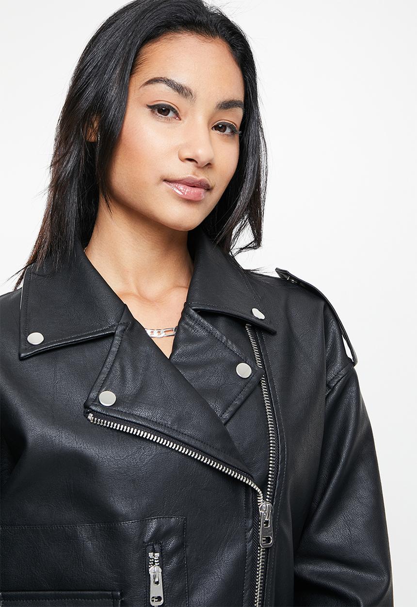 Missguided - Petite boyfriend biker jacket - black