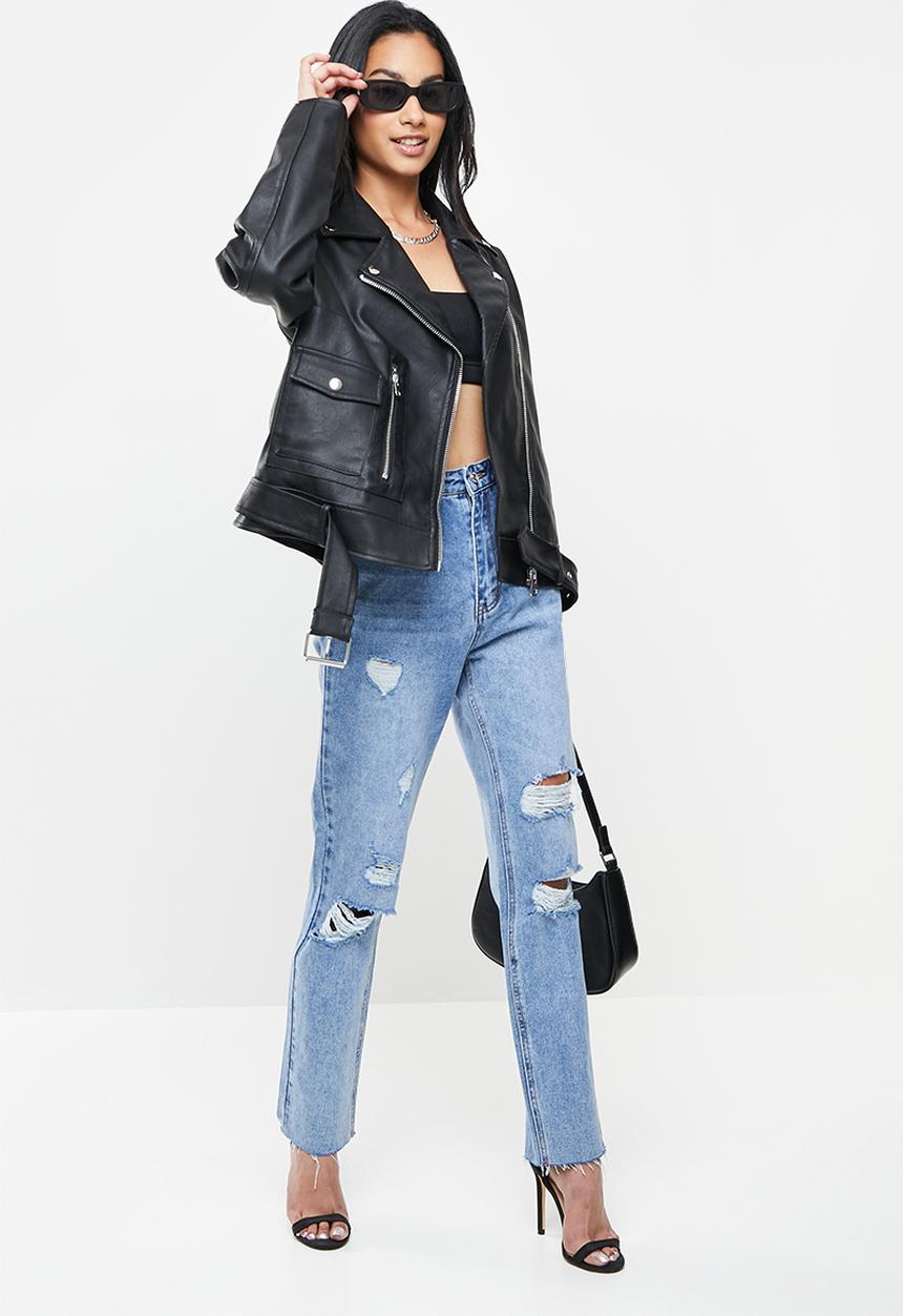 Missguided - Petite boyfriend biker jacket - black