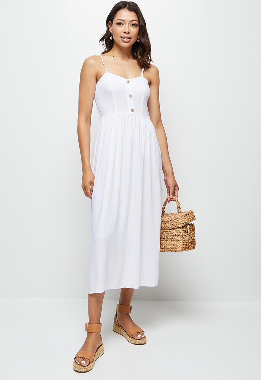 edit - Linen button strappy maxi - white