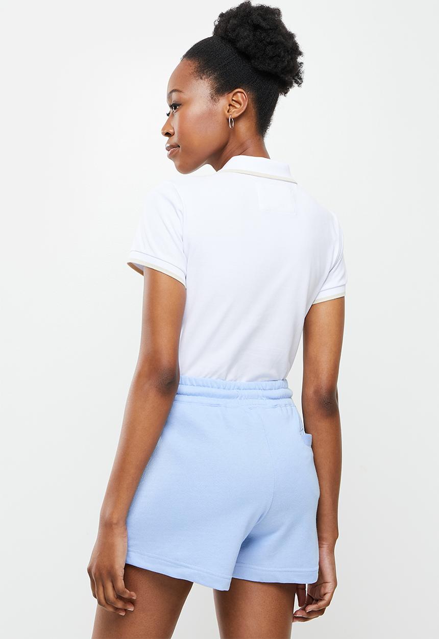 Aca Joe - Ladies aca joe tipped collar logo golfer - white