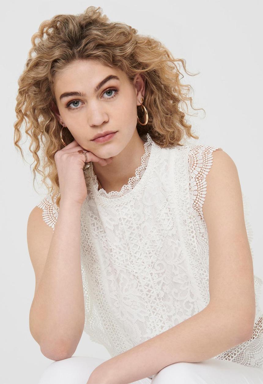 ONLY - Karo sleeveless lace top - cloud dancer