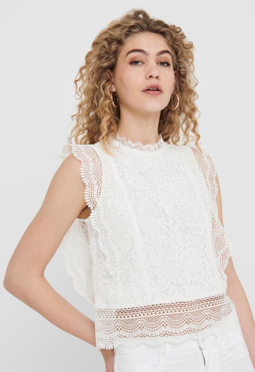 ONLY - Karo sleeveless lace top - cloud dancer