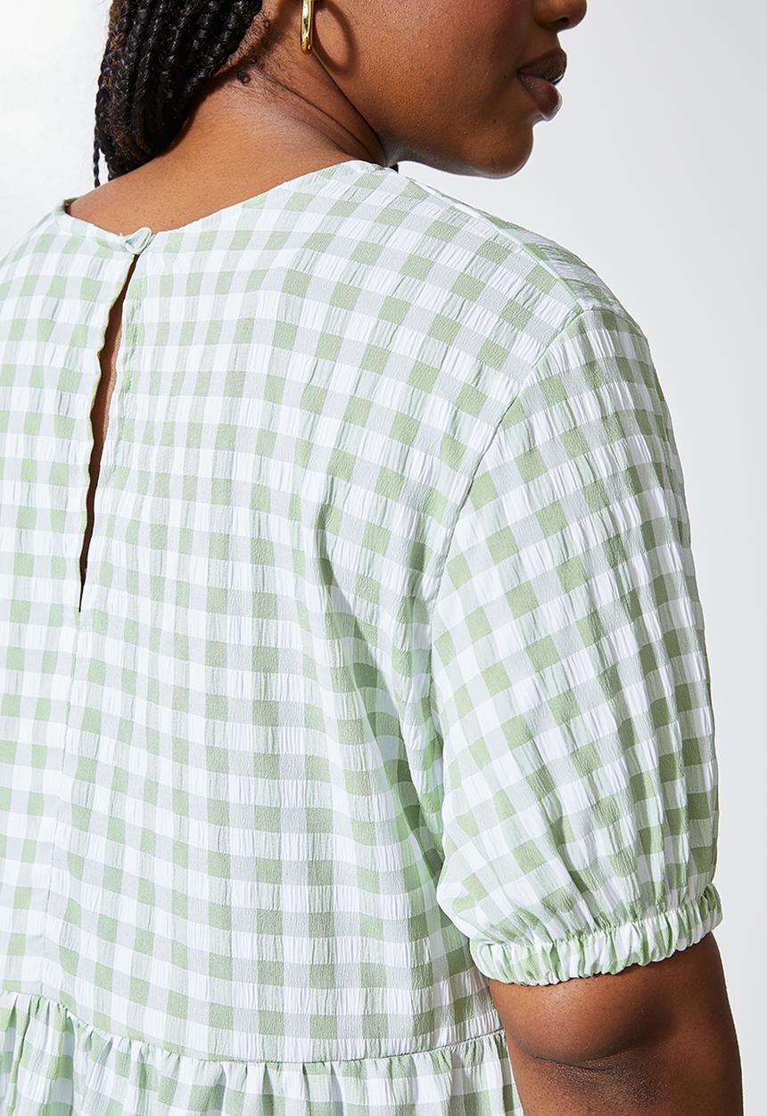 Superbalist - Woven gingham ruffle dress - green & white