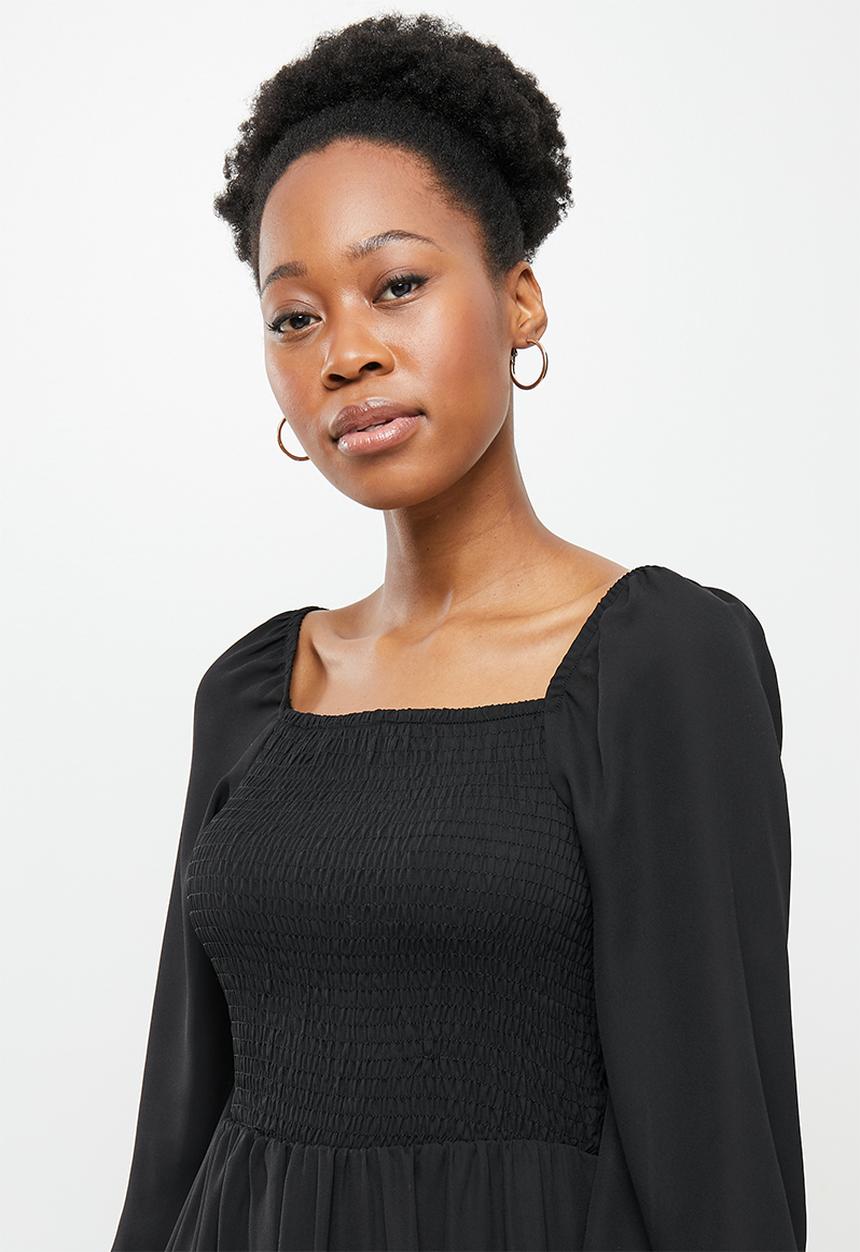 Jacqueline de Yong - Mina 3/4 smock ankle dress - black