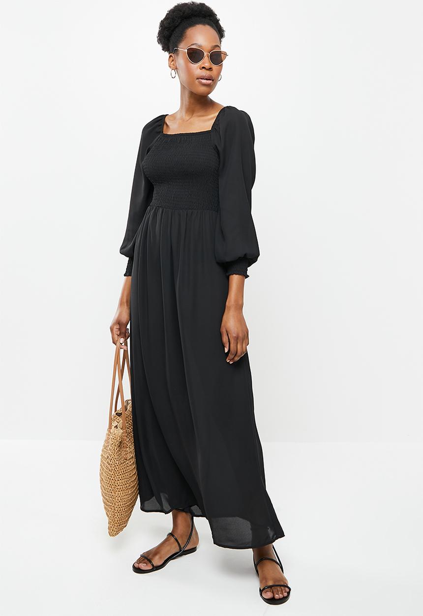 Jacqueline de Yong - Mina 3/4 smock ankle dress - black